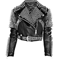 SPAZEUP Womens Brando Rock Punk Jacket Britney Spikes Studded Black Motorcycle Jacket - Studded Leather Jacket Women