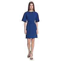Donna Morgan Women's Crew Neck Mini Dress with Elbow Flutter Sleeves