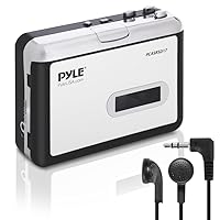 Pyle 2-in-1 Cassette-to-MP3 Converter Recorder - USB Walkman Cassette Player - Portable Battery Powered Tape Audio Digitizer with 3.5mm Audio Jack Headphones- Pyle (PCASRSD17) , White