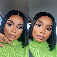 Wear and Go Bob Wig Human Hair Pre-Plucked, 10inch Straight Short Bob Wig for Women,Clueless 4x4 Lace Closure Bob Wig, 150% Density Brazilian Virgin Hair Natural Color (10 Inch)