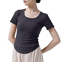 Womens Tops, Summer Casual Outfits for Women Crop Tank Crew Neck Ladies Short Sleeve Cropped Shirt, S, XXL
