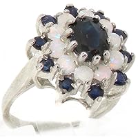 925 Sterling Silver Real Genuine Sapphire and Opal Womens Band Ring