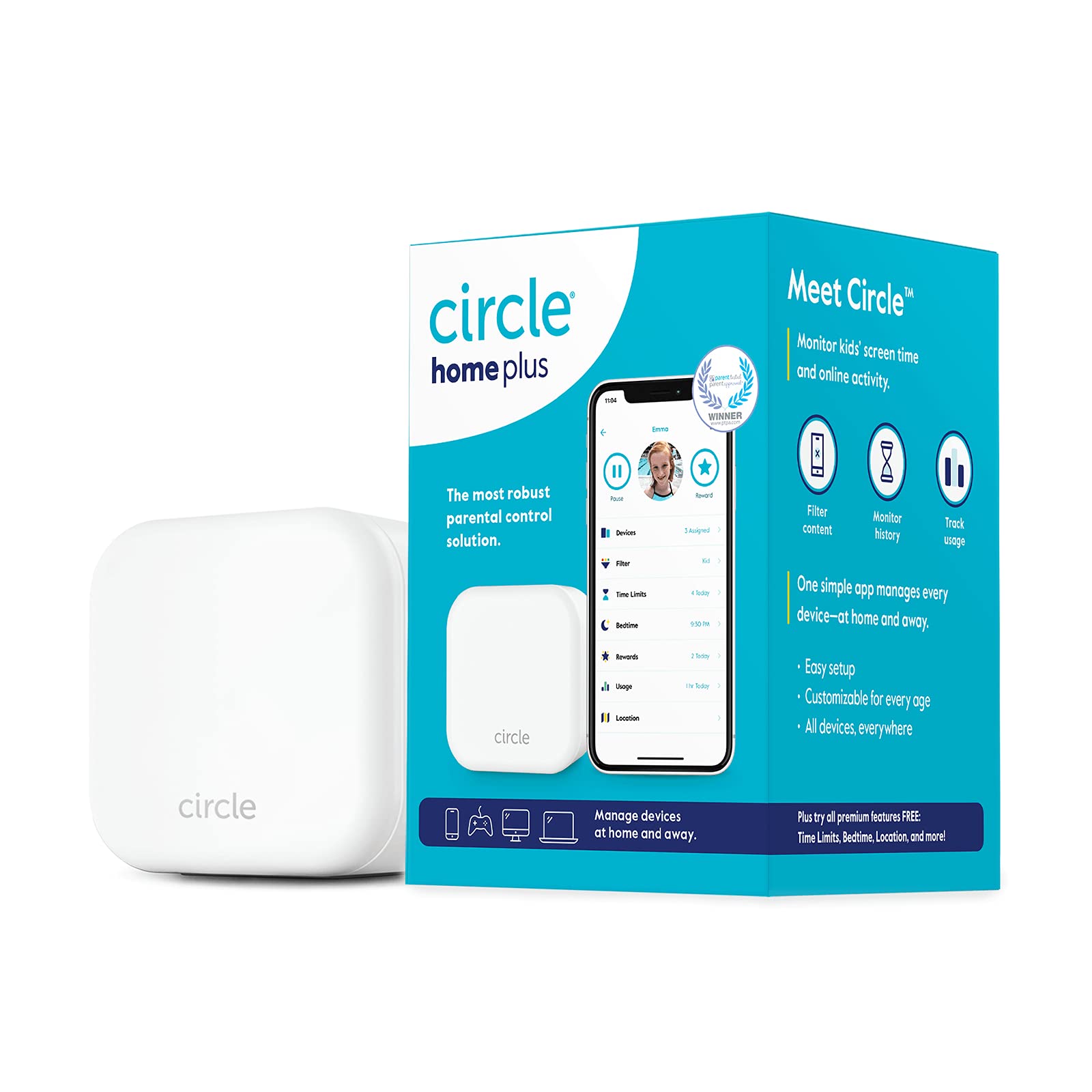 Circle Parental Controls 3 Month Subscription - Internet & Mobile Devices - Works on WiFi, Android & iOS Devices - Control Apps, Set Screen Time Li...
