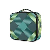 ALAZA Travel Makeup Case Green Plaid Pattern Cosmetic toiletry Travel bag for Women Girls