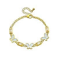316L Stainless Steel White Square Crystal Butterfly Charm Bracelet for Women Girls Bangles Jewelry Gifts