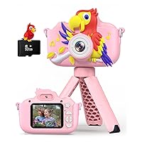 Kids Camera, Parrot Toddler Digital Camera for Ages 3-12 Boys Girls, Christmas Birthday Gifts, Selfie 1080P Camera for 3 4 5 6 7 8 9 Years Old Toys Pink