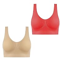 Sports Bras for Women 2 Pack Low Impact Workout Yoga Bras,Seamless Comfy Breathable Sleep Bra with Removable Pads