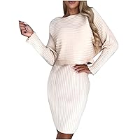 Dressy Ribbed 2 Piece Set Women Sexy Bodycon Outfits Sleeveless Tank Pencil Dress and Long Sleeve Crop Tops Sets