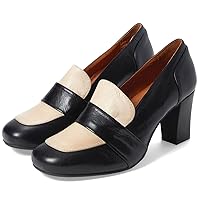 MOOMMO Women Chunky Block High Heel Loafers Pumps Square Closed Toe Two-Toned Penny Loafer Slip On Kitten Heel Oxford Shoes Office Business Professional Work Loafer Classic Elegant Patchwork 4-11 M US