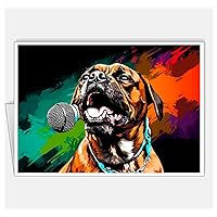 Assortment All Occasion Greeting Cards, Matte White, Dogs Singing Pop Art, (8 Cards) Size A6 105 x 148 mm 4.1 x 5.8 in #4 (Boxer Dog Singing 2)