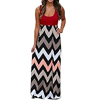 Summer Dress for Women Sexy Beach Dresses Party Casual Midi Short Evening Out Sleeveless Wavy Stripe Panel Dress