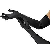 Nackiy Long Black Opera Gloves for Women, 1920s Satin Stretchy Elbow Length Party Gloves Costumes Bridal, 20inch