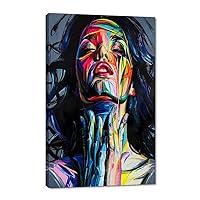 Pop Art Banksy Street Art Colorful Graffiti Print Picture Woman Graffiti Canvas Painting Wall Decor for Living Room Canvas Framed Wall Artwork Modern Home Decor Ready to Hang-28x44 Inch
