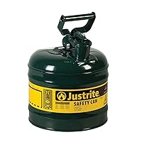 Justrite 2 Gallon Type I Safety Can, Steel, Made in USA, Green, 7120400