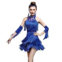 ZX Women's Dance Dress Rhinestone Sequin Fringe Flapper Party Dress Latin Salsa Ballroom Dancing 4 Pieces Outfits