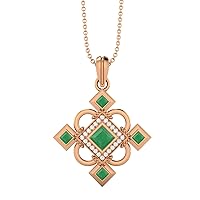 Charming 925 Sterling Silver Statement Pendant Necklace 4MM Square Step Cut Emerald and accent white cubic zirconia