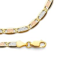 Chain Solid 14k Yellow White Rose Gold Necklace Diamond Cut Link Tri Color 4.2 mm 22 inch