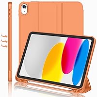 iMieet New iPad 10th Generation Case 2022 10.9 Inch with Pencil Holder, Trifold Stand Smart Case with Soft TPU Back,Auto Wake/Sleep(Orange)