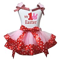 Petitebella My 1st Bunny Easter White Shirt Pink Red Dots Petal Skirt Nb-2y