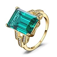 JewelryPalace Emerald Shape Nano Russian Simulated Emerald Cocktail Ring 925 Sterling Silver