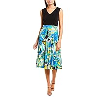 Donna Morgan Women's Solid Top V Neck Pleated Skirt Sleeveless Matte Jersey Dress