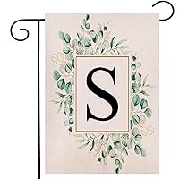 Monogram Letter S Eucalytus Floral Garden Flag 12.5x18 Inch Double Sided Outside, Family Last Name Initial Yard Outdoor Decoration