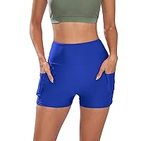 BMKKTOP Women's Athletic Shorts High Waist Running Shorts Pocketed Sports Short Yoga Gym Elastic Workout Shorts