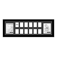 k-12 School Year Photo Collage with 14 Openings 12-2” x 3” Wallet Size and 2-5” x 7” Photos, Preschool Through HS Graduation (Black Mat)