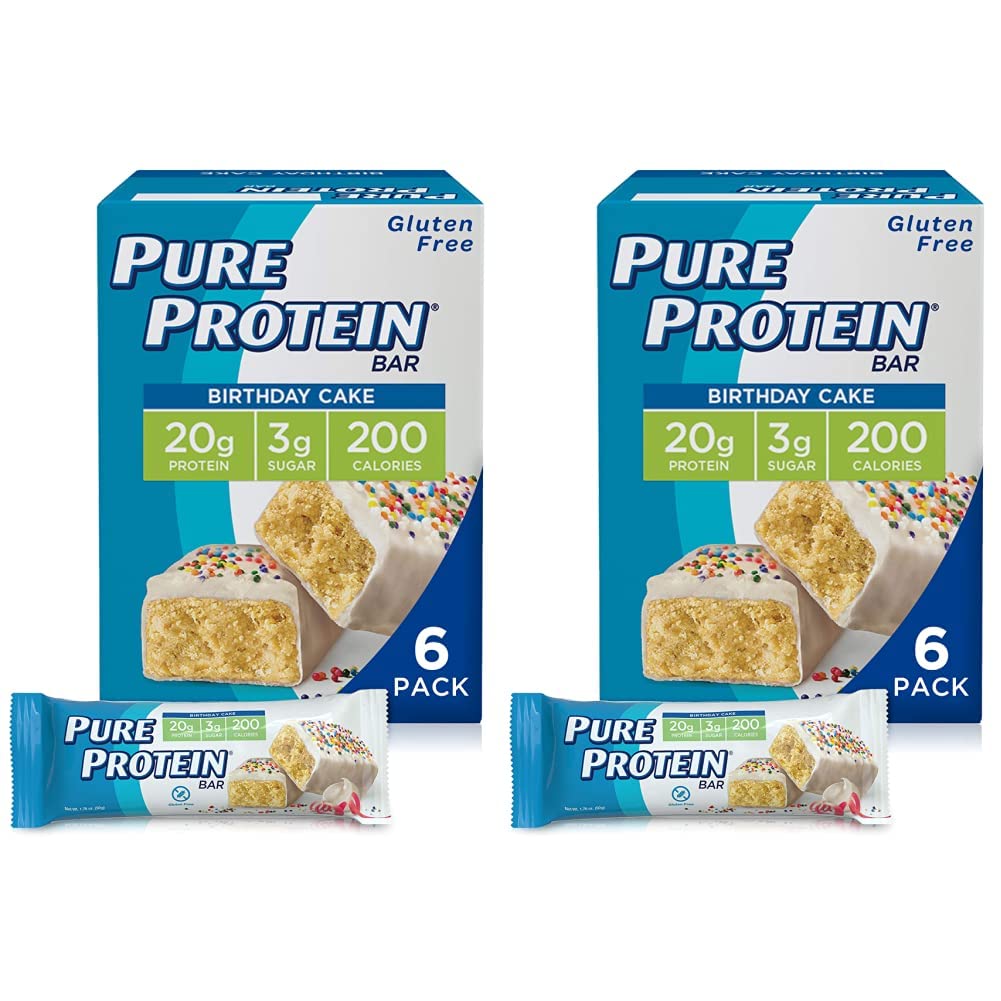 Pure Protein Bars, High Protein, Nutritious Snacks to Support Energy, Low Sugar, Gluten Free, Birthday Cake, 1.76 Ounce (Pack of 12)