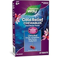Cold Relief, Umcka, Shortens Duration and Reduces Severity, Multi-Symptom Cold Relief, Homeopathic, Phenylephrine Free, Cherry Flavored, 20 Chewable Tablets (Packaging May Vary)