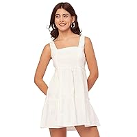 Shoulder Straps Square Neck Solid Cotton Dress - Women's Trendy Dress