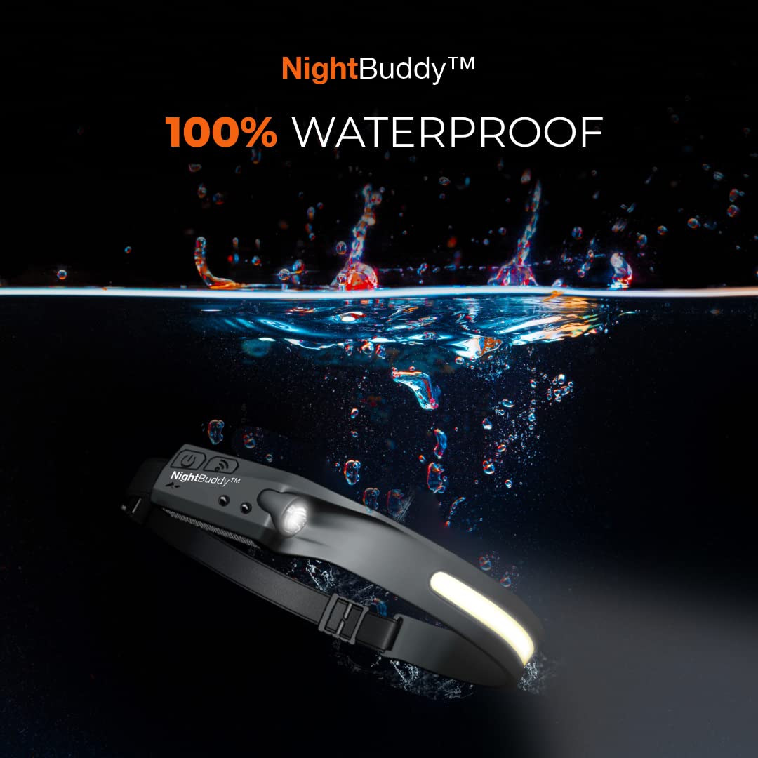 Night Buddy The Original LED Headlamp Rechargeable Flashlight for Adults Camping Essentials Backpacking Lights 4X Brighter Other Headlight Headband Lamp 5 Light Modes Hiking Gear Must Haves (Headlamp)