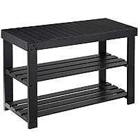 Pipishell Bamboo Shoe Rack Bench, 3 Tier Sturdy Shoe Organizer, Storage Shoe Shelf, Holds up to 300lbs for Entryway Bedroom Living Room Balcony, Black