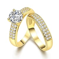 Uloveido Women's Gold and Platinum Plated AAA CZ Engagement Band Double Wedding Rings Set Fashion Bridal Rings Set for Women KR005