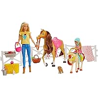 Barbie Playset and Chelsea Blonde Dolls, 2 Horses with Bobbling Heads and 15+ Toy Accessories That Include Corral Fencing, Feeding, Grooming, Nurturing and Horseback Riding Pieces