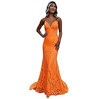 Basgute Sparkly Sequin Mermaid Prom Dresses for Teens 2023 Long Bodycon Glitter Lace Formal Evening Party Gown for Women