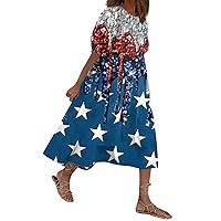 4Th of July Dress Women, Women's Loose Sundress Casual Bohemian Beach American Flag Vintage Printed, S XXXXXL