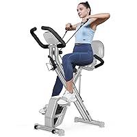 pooboo Folding Exercise Bike, Foldable Fitness Stationary Bike Machine, Upright Indoor Cycling Bike, Magnetic X-Bike with 8-Level Adjustable Resistance, Bottle Holder & Back Support Cushion for Home Gym Workout