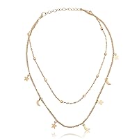 Beydodo Women's Necklace Choker Gold-Plated Bead Chain Star Moon Choker Necklace Multilayer Choker Necklace Vintage Gold, Metal