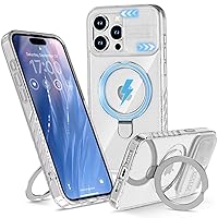 Case for iPhone 15 Pro Max, Magnetic Kickstand Compatible with MagSafe [Slide Camera Cover] Transparency Shockproof Case 2023, Clear