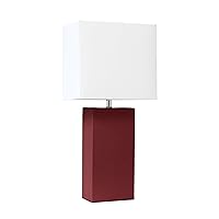 Elegant Designs LT1151-RED Contemporary Faux Leather Encased Table Lamp for Living Room, Bedroom, Study, Office, Entryway, Reading Nook, Red
