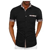 Mens Summer Shirts Slim Fit Short Sleeve Button Down Work Blouse Regular Fit Striped Summer Shirt Tops