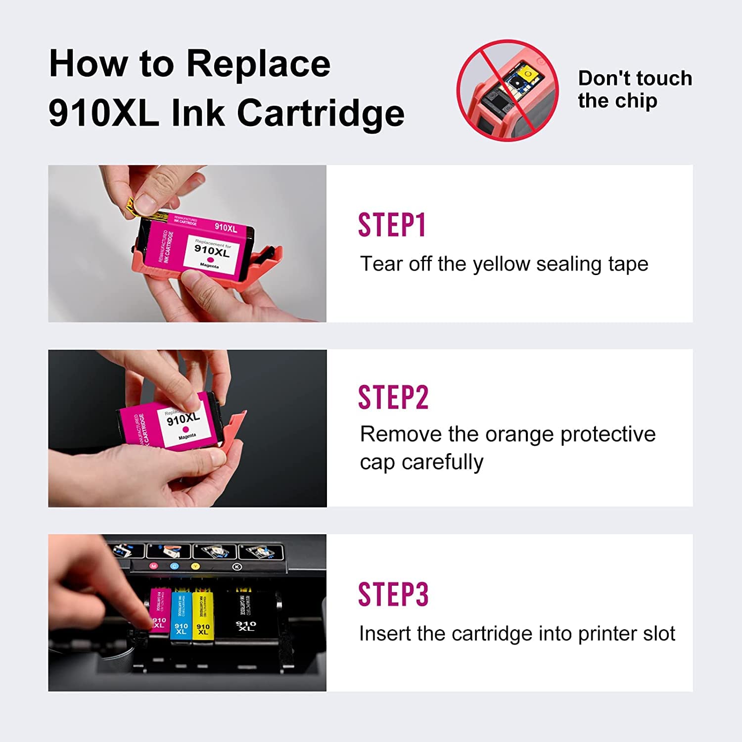 LemeroUexpect 910 910XL Remanufactured Ink Cartridge Replacement for HP 910 XL 910XL Ink Cartridge Combo Pack 4-Pack for HP Printer OfficeJet Pro 8025 8022 8035 8028, Black Cyan Magenta Yellow