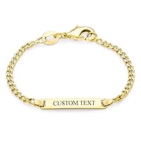 Bling Jewelry 18K Gold Plated Delicate Personalized Name Engravable Identification Tag ID Bracelet Women Girl For Small Wrists 5 Inch