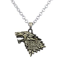 ZIVOM® Game of Thrones Dire Wolf Head Stark Crest Bronze Pendant Necklace Chain for Men Boys Women Girls