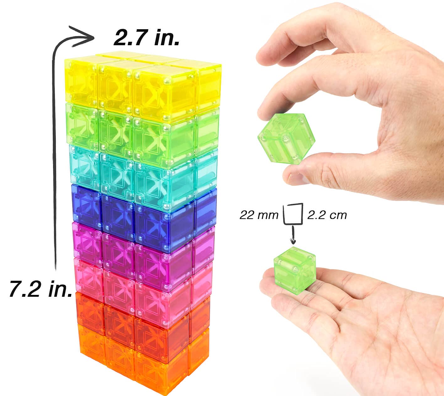 BrainSpark Translucent Digit Blocks 48 Pieces Magnetic Building Blocks, Montessori Clear Magnet Cubes for Boys and Girls Stacking Sets
