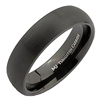 Custom Engraved Black Plated Tungsten Carbide Half Dome Design 6mm or 8mm Wedding Band Ring
