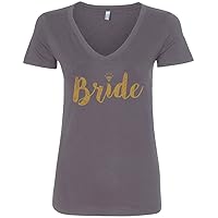 Threadrock Women's Bride Gold Script V-Neck T-Shirt