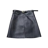 Women's Faux Leather Skirts Hip High Waisted Stretchy Zipper A-Line Pencil Short Mini Skirt with Belt