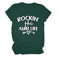 Funny Tshirts Shirts for Women with Saying Rockin The Aunt Life Graphic T-Shirt Cute Summer Tops Blouse